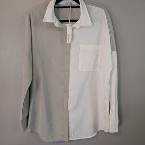 NWT CRESCENT Colorblock Women's Long Sleeve Top Size Medium Cream And Mint